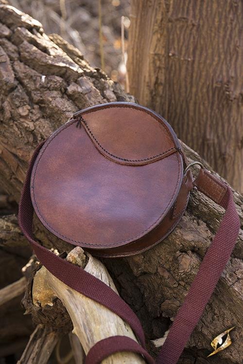 Round Leather Bag - Brown