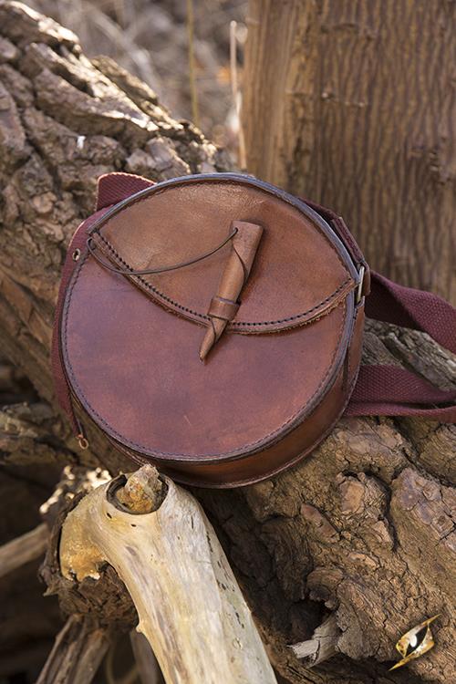 Round Leather Bag - Brown