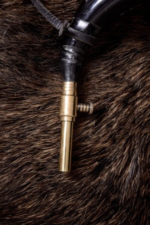 Powder Horn with brass shut-off valve and leather strap