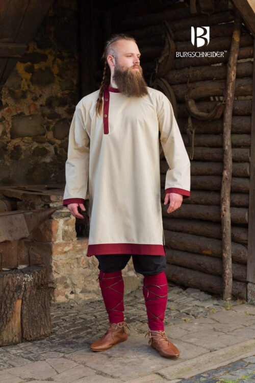 Viking Tunic / Rus Tunic “Tobiasz“ Natural/Bordeaux