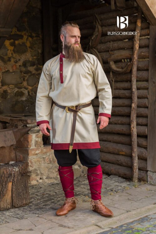 Viking Tunic / Rus Tunic “Tobiasz“ Natural/Bordeaux