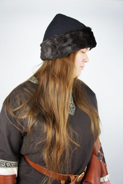 Cappello vichingo "Ulf" - marrone con pelliccia marrone scuro