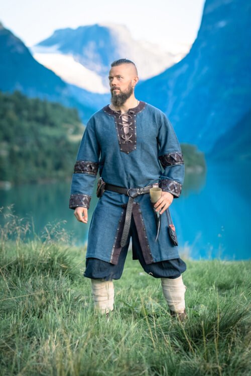 Tunica vichinga da uomo "Leif" con applicazioni in pelle