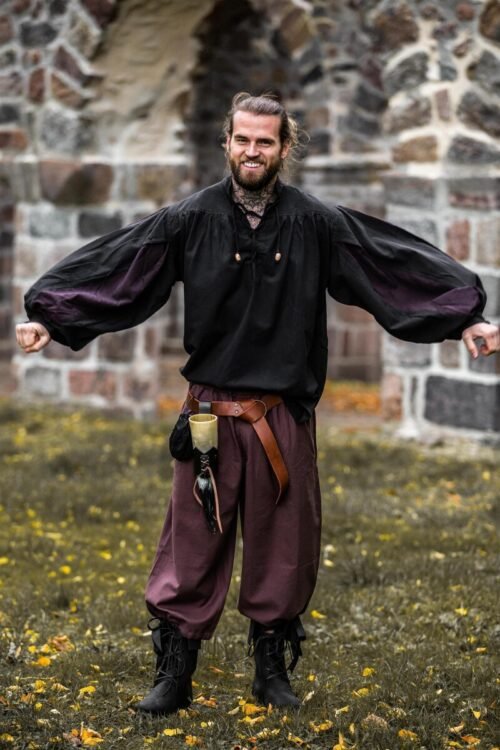 Camicia da Landsknecht "Albert" - Nero/Rosso