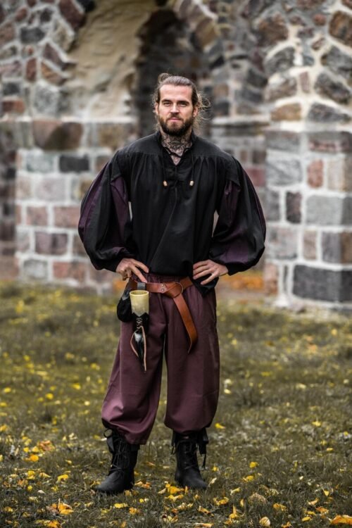 Camicia da Landsknecht "Albert" - Nero/Rosso