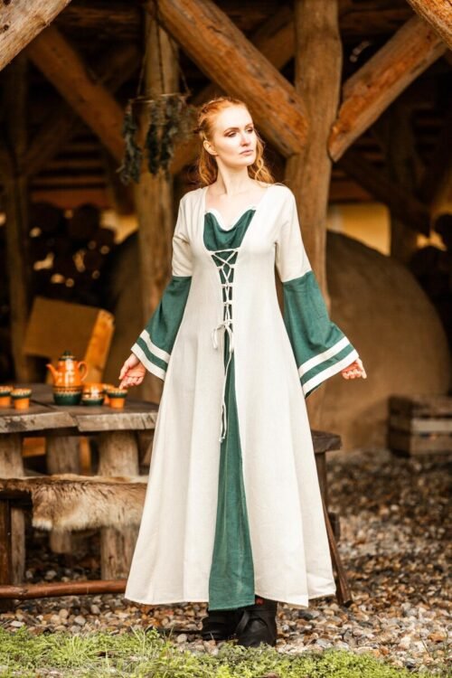 Abito medievale Dorothea - Naturale/Blu