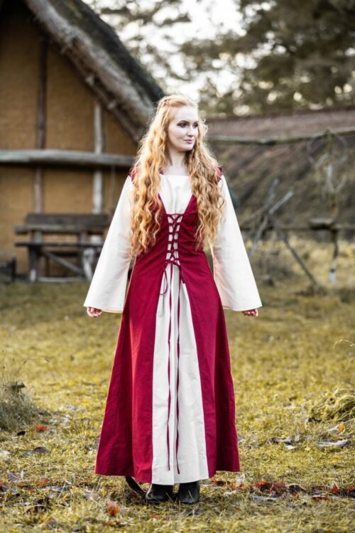 Abito medievale "Genefe" - Rosso/Naturale