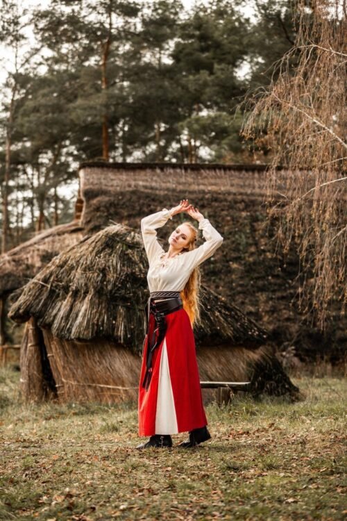 Gonna medievale "Isabella" rosso/naturale