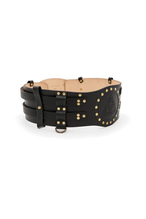 Cintura celtica in pelle "Bedran" - larga, marrone scuro, 100 cm