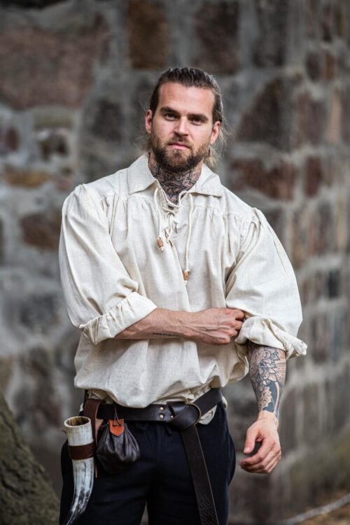 Camicia da pirata allacciata "Artur" con colletto