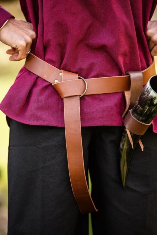 Cintura ad anello in pelle robusta, nera - 150 cm