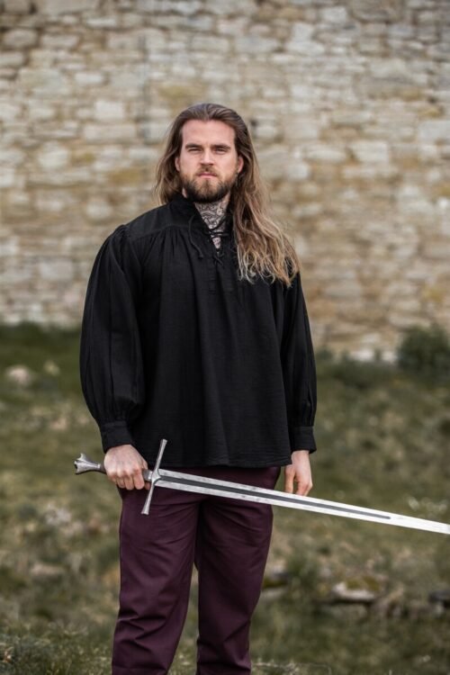 Camicia medievale tipica con collo alla coreana e allacciatura "Friedrich"