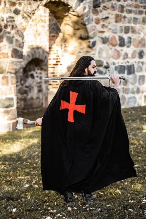 Mantello dei Templari "Arnulf" - Bianco/Rosso, Taglia unica - Nero/Rosso
