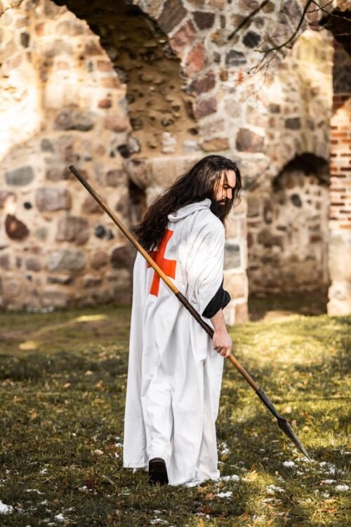 Mantello dei Templari "Baldwin" - Bianco/Nero, Taglia unica - Bianco/Nero