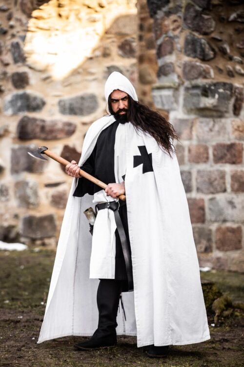 Mantello dei Templari "Baldwin" - Bianco/Nero, Taglia unica - Bianco/Nero