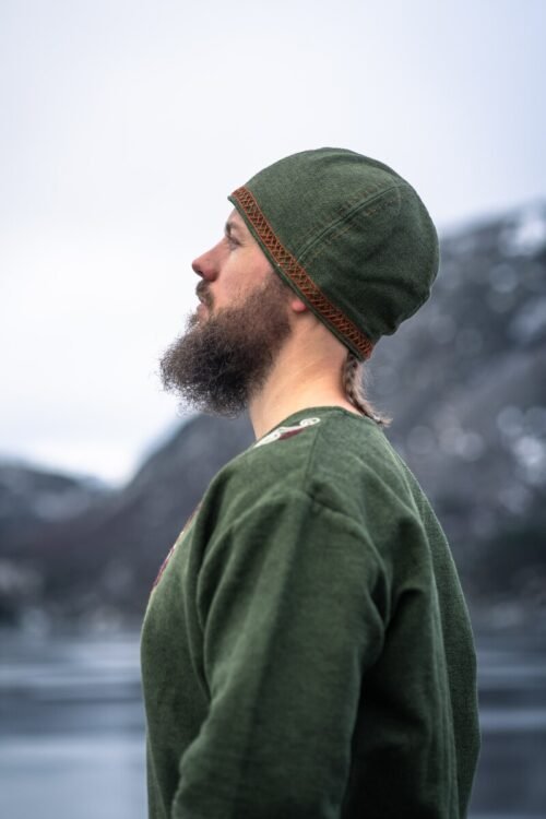 Cappello vichingo con ricamo "Anders" verde S/M - 54/56