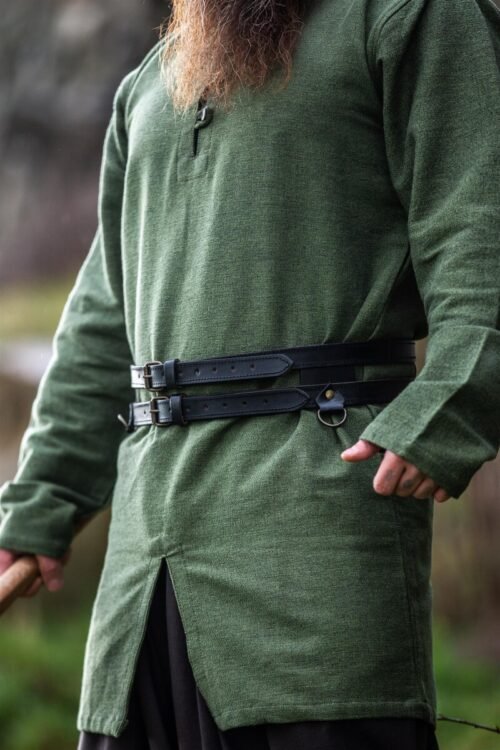 Cintura doppia vichinga in Pelle 'Ubbe' marrone scuro, 100 cm
