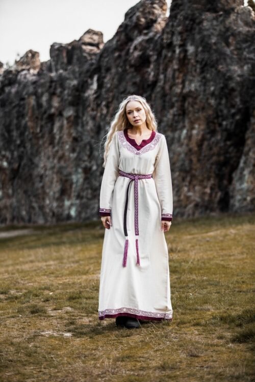 Abito vichingo "Lagertha" - Naturale/Blu