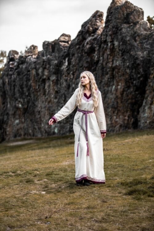 Abito vichingo "Lagertha" - Naturale/Blu